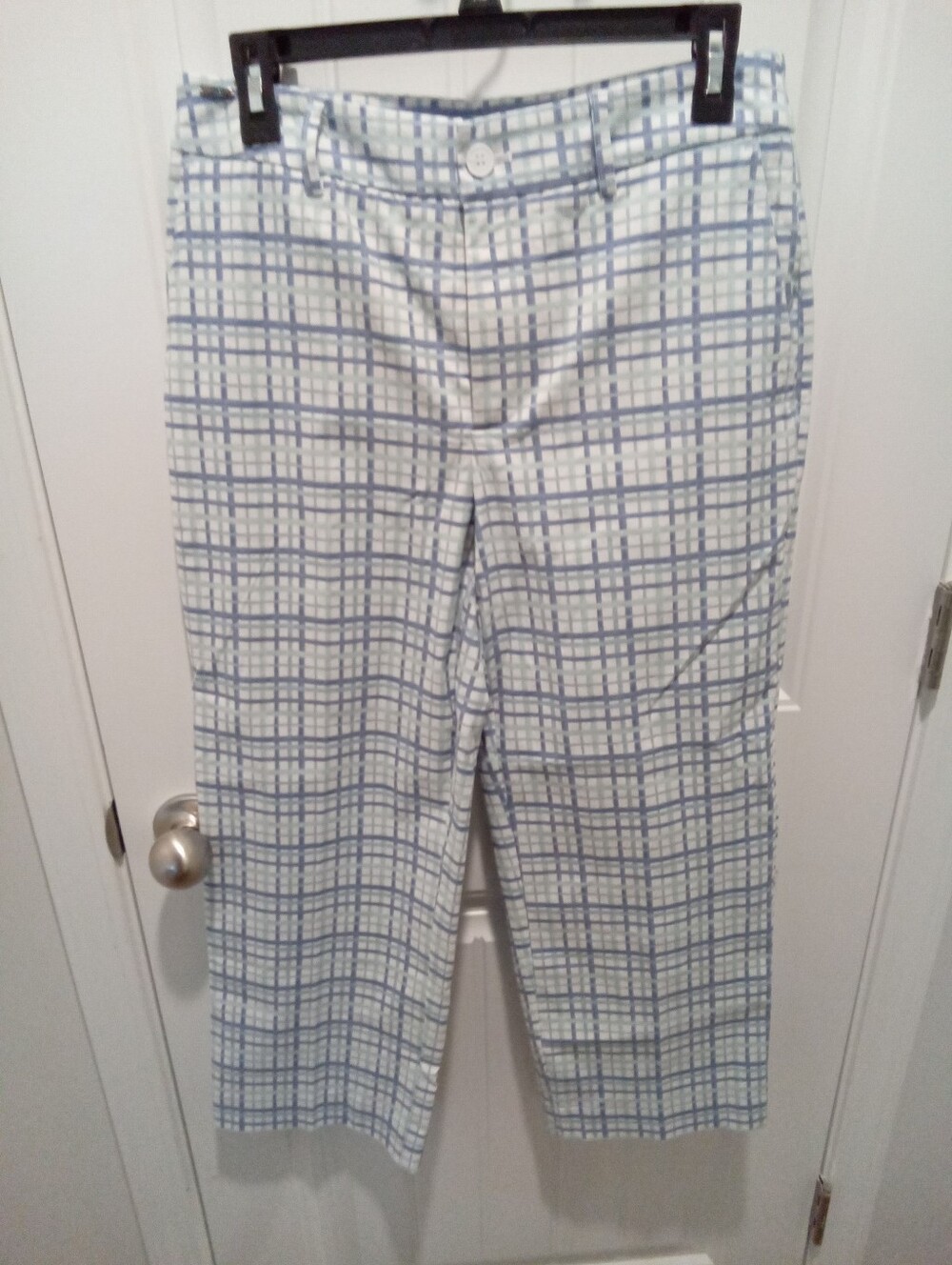 Lisette L Montreal Pastel Blue&White Grid 26" Crop Tummy Control Technology 8&10 - Picture 2 of 13